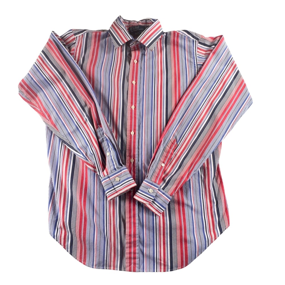 Polo Ralph Lauren Vintage sz16.5 36/37 Red White Blue Striped Cotton Shirt